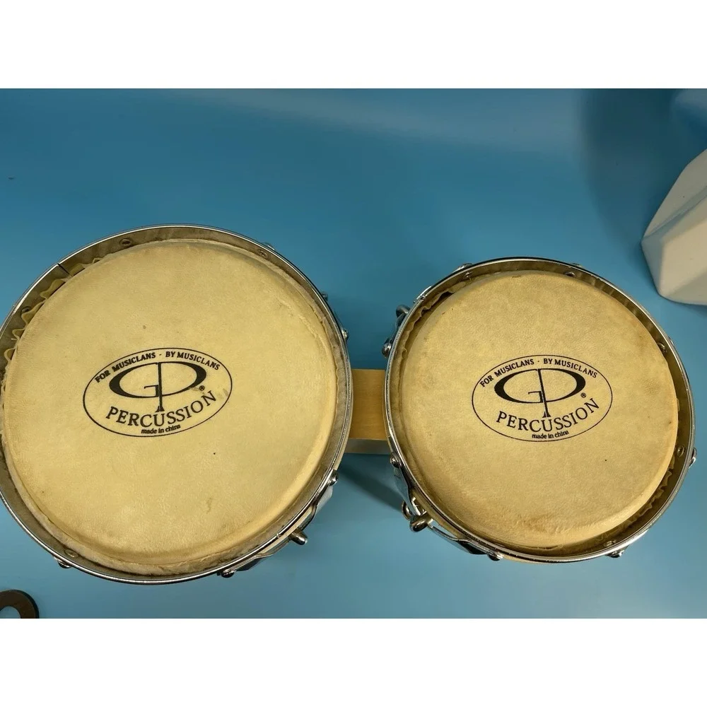 GP‎ Percussion Bongo Drums Set Wood Bongos Natural Heads As-Is